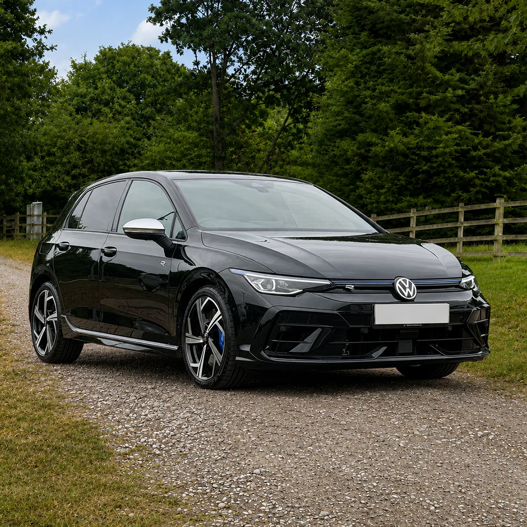 2026 Black Volkswagen Golf R available for performance car hire from AT1 Performance UK